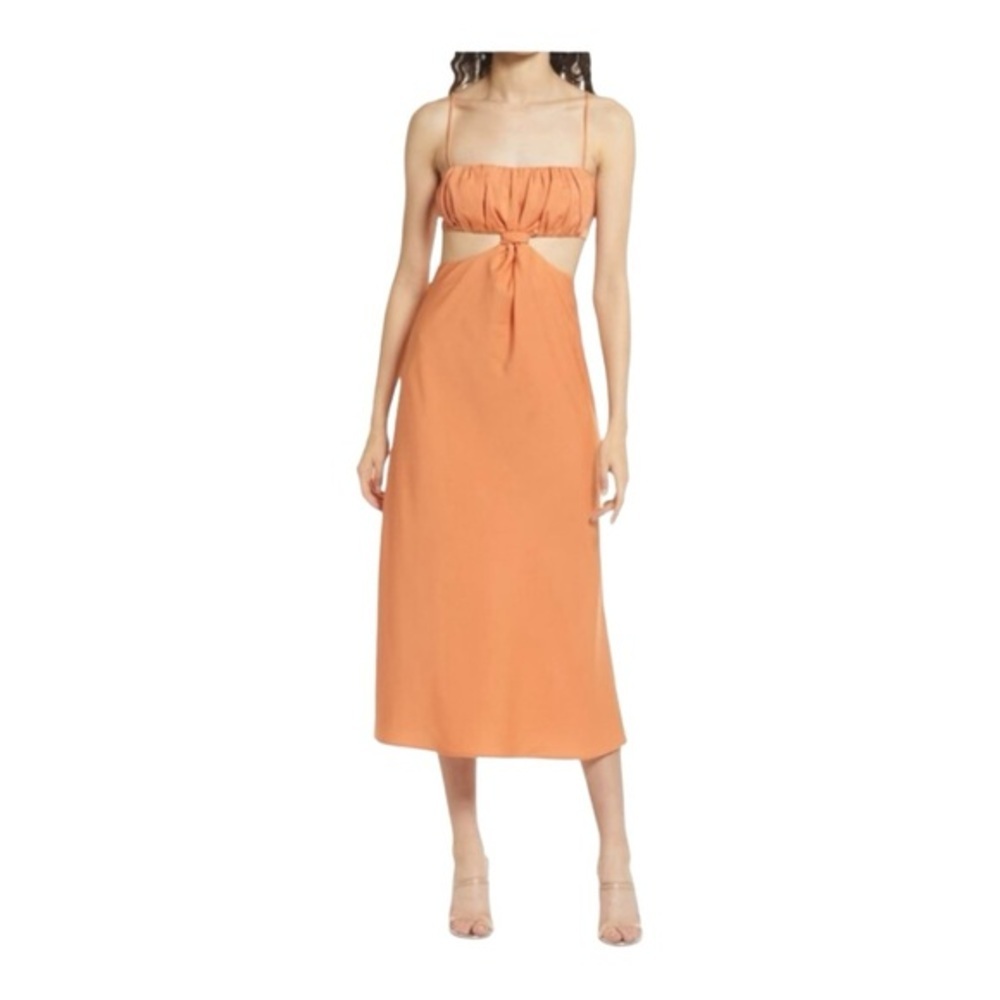 Misha‎ Collection Apolla Halter Cutout Midi Dress Peach Orange Used Size 12